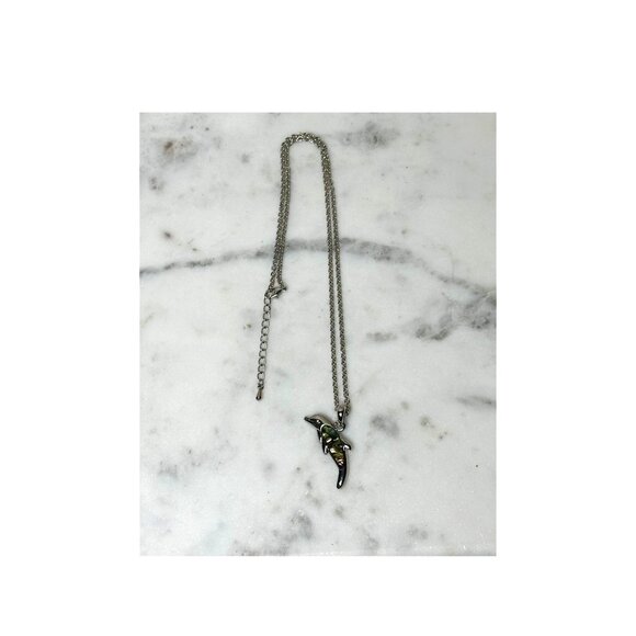 Dolphin Pendant Necklace With Abalone Inlay On Silver Chain - Picture 3 of 6